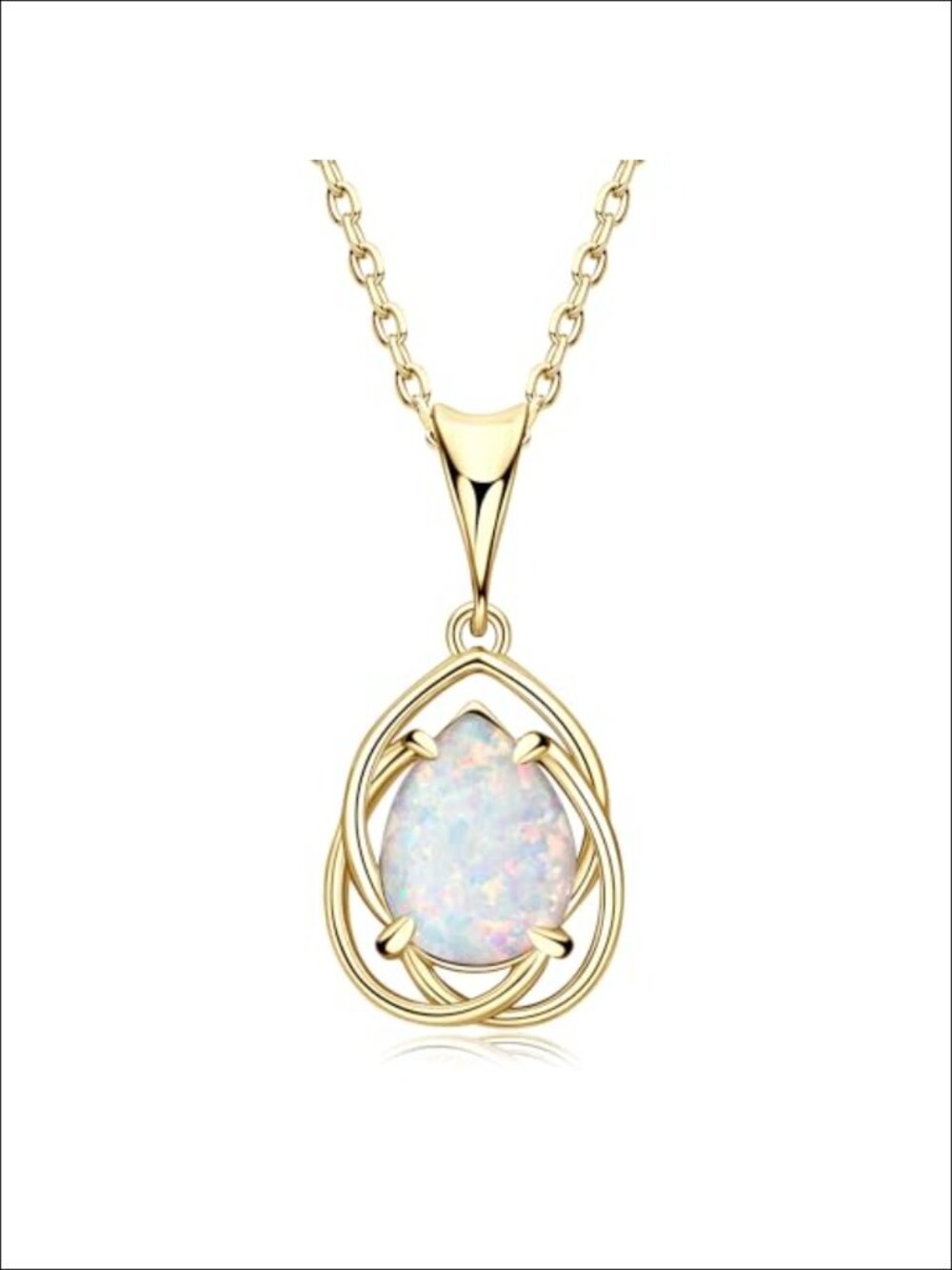 925 Sterling Silver Opal Pendant Necklace for Women Pear Shape